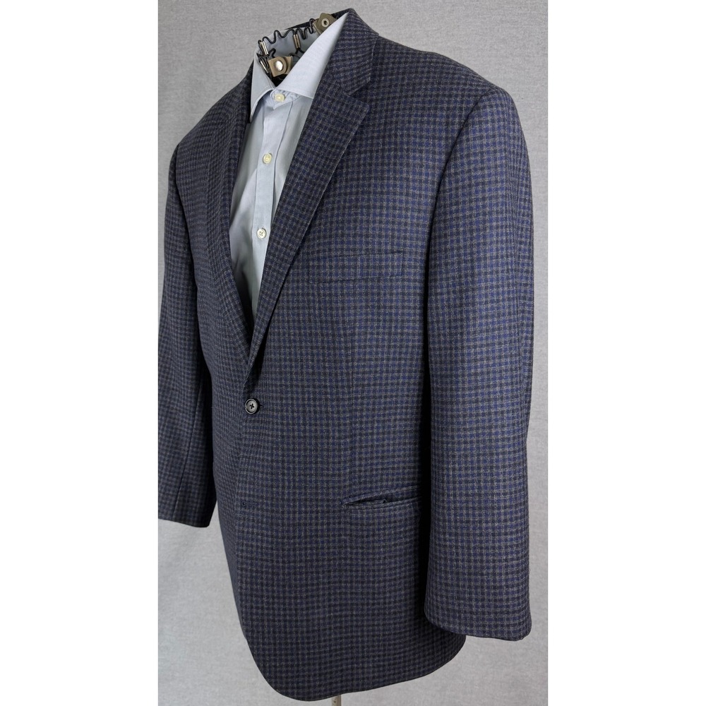 Jos. A. Bank Signature 46R Wool Blazer Navy Grey Houndstooth Tailored Fit Jacket
